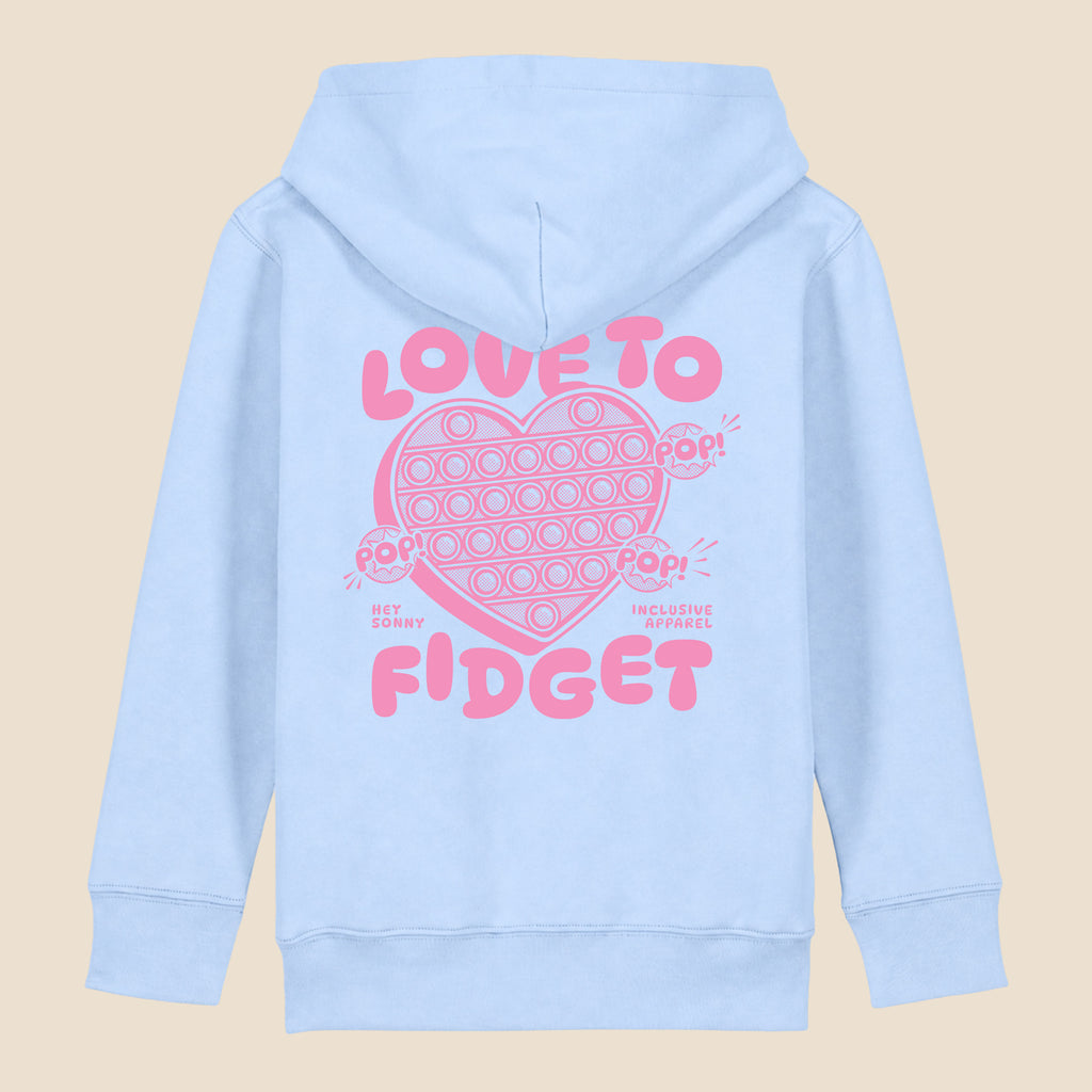 Kids Pink Heart Love To Fidget Hoodie