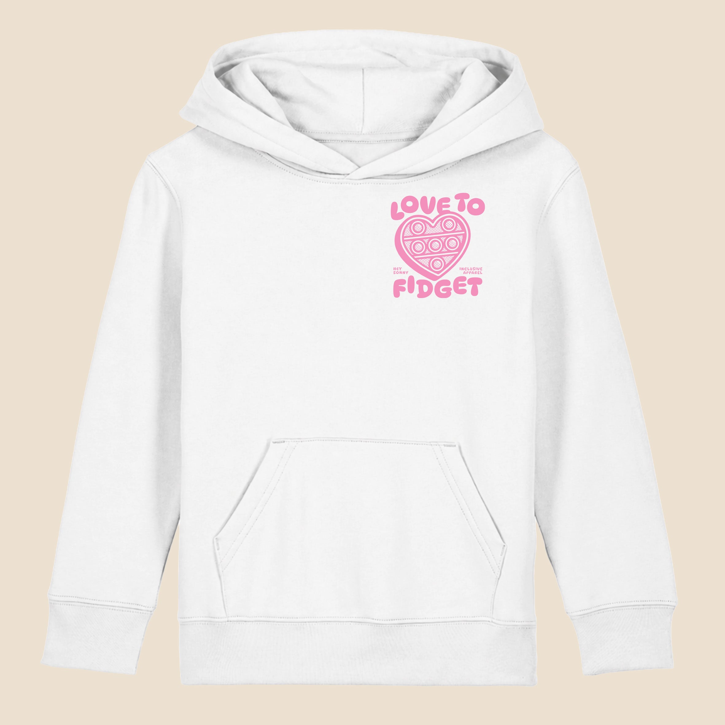 Kids Pink Heart Love To Fidget Hoodie