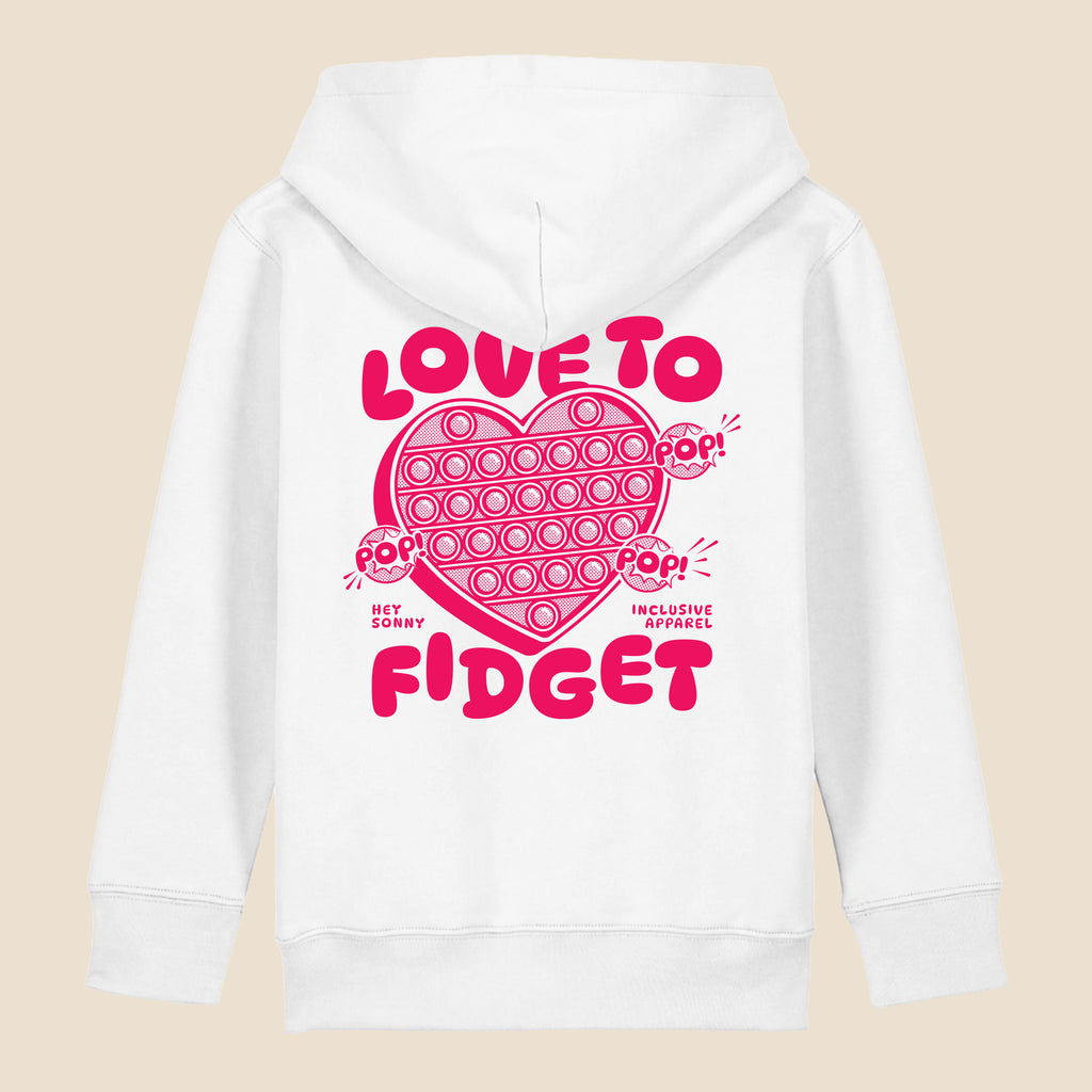 Kids Pink Heart Love To Fidget Hoodie