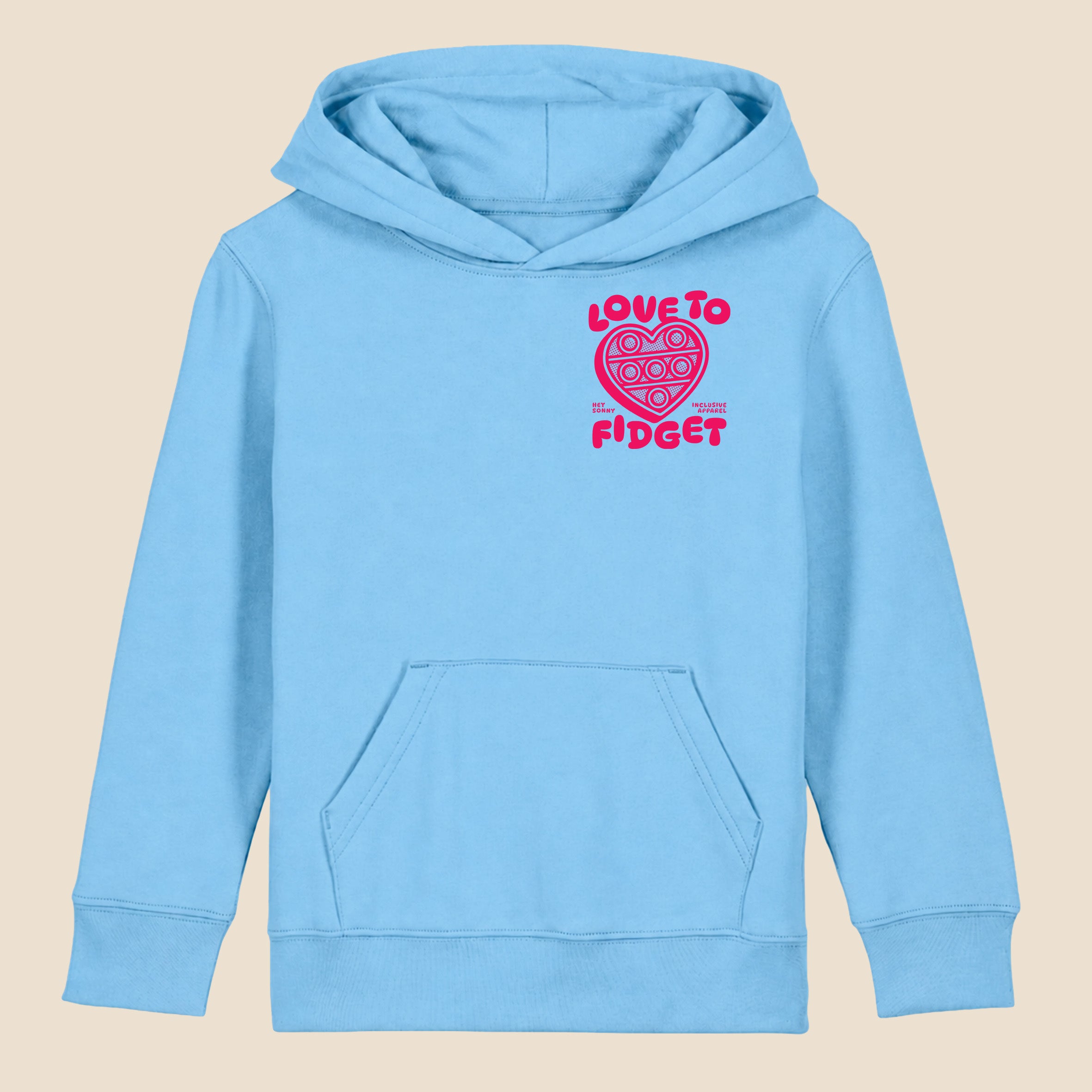 Kids Pink Heart Love To Fidget Hoodie