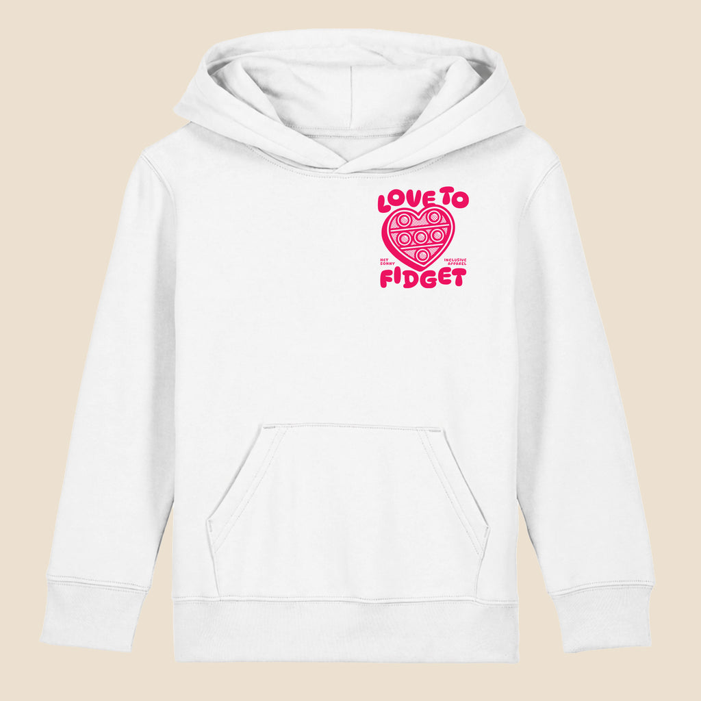 Kids Pink Heart Love To Fidget Hoodie