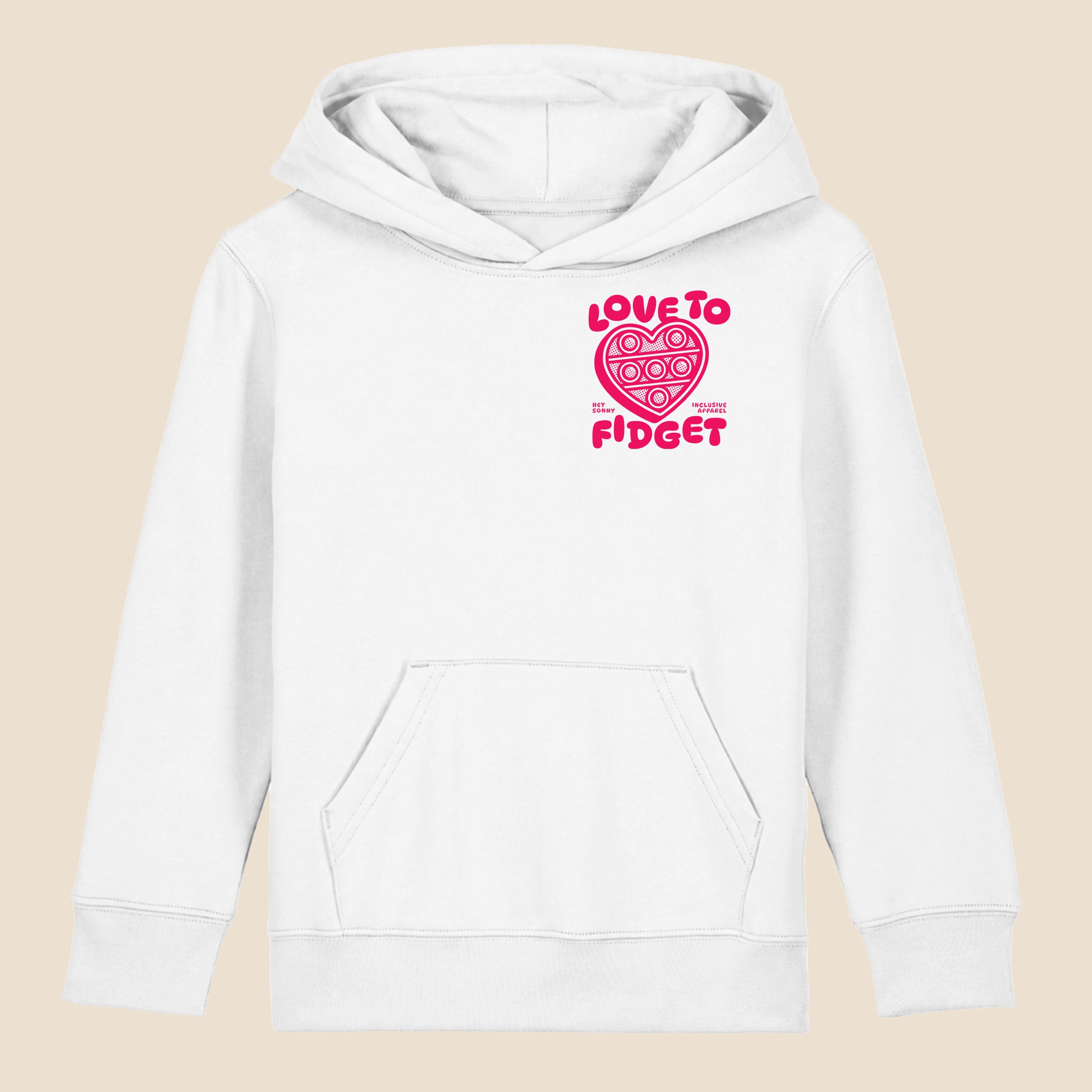 Kids Pink Heart Love To Fidget Hoodie