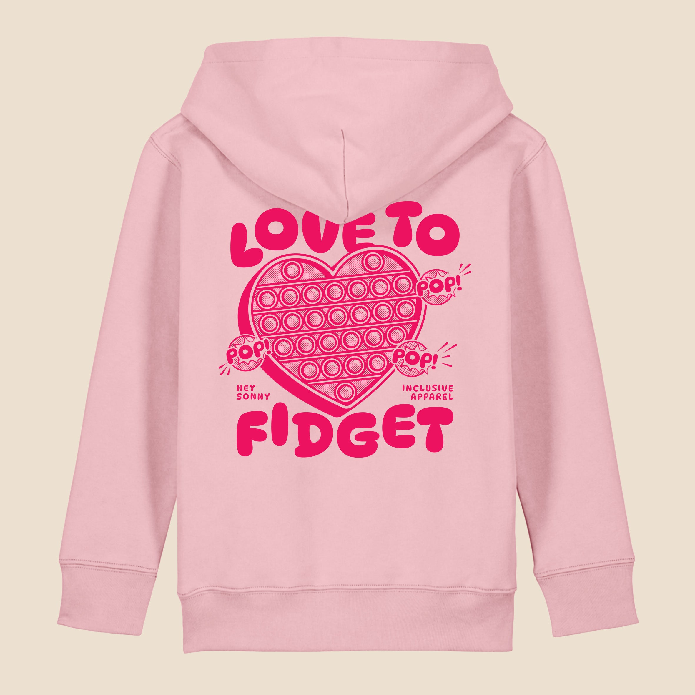 Kids Pink Heart Love To Fidget Hoodie