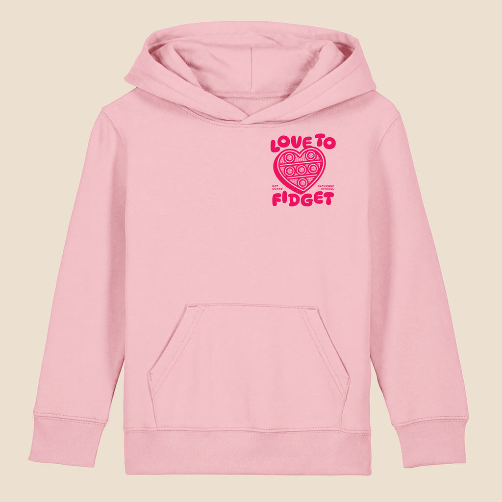 Kids Pink Heart Love To Fidget Hoodie