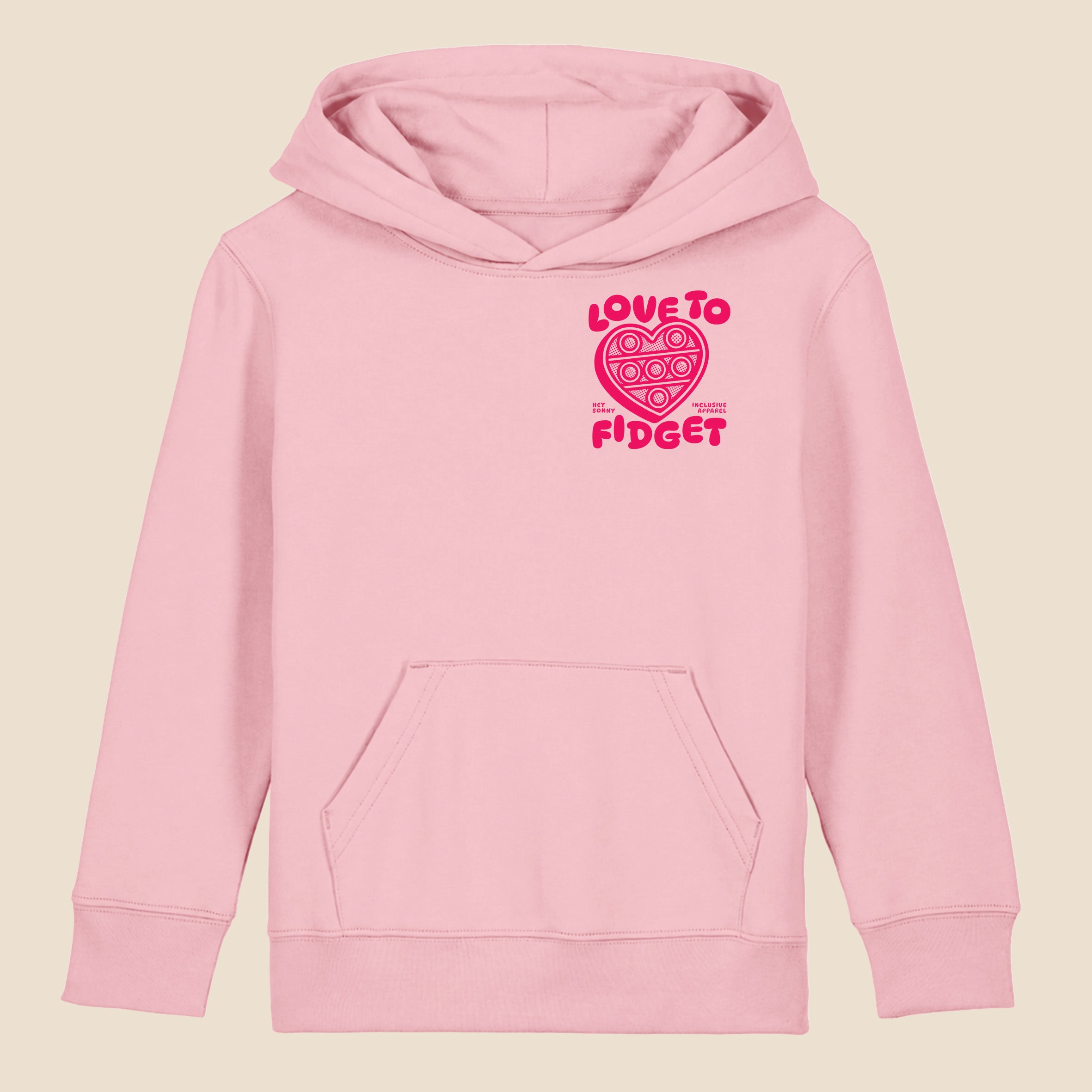 Kids Pink Heart Love To Fidget Hoodie