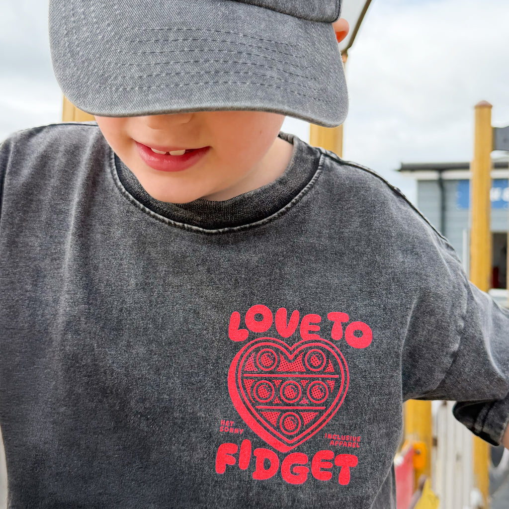 PRE-ORDER: Kids Snow Washed Love To Fidget T-Shirt